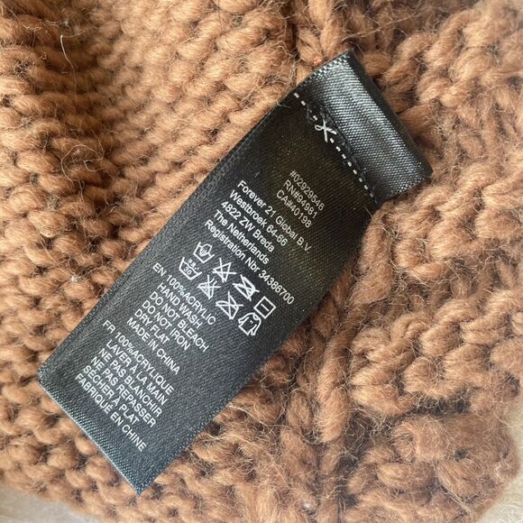 Forever 21 Scarf Neck Wrap Cable Knit Brown Pockets Wrap Around Soft Cozy Casual - Picture 5 of 5